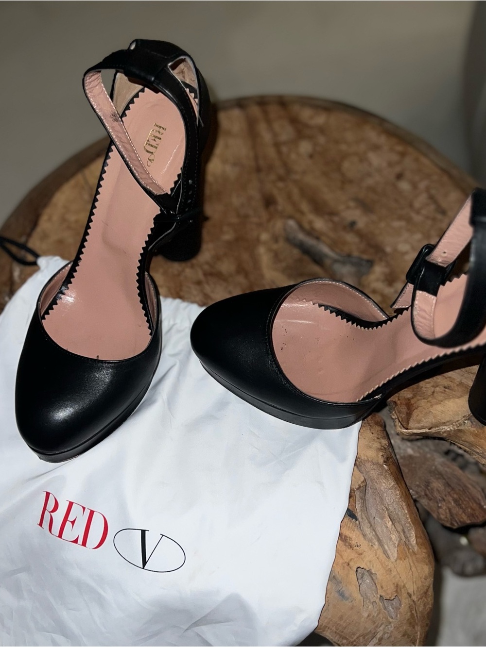 Red Valentino Black Ankle-Strap Block Heels/pumps